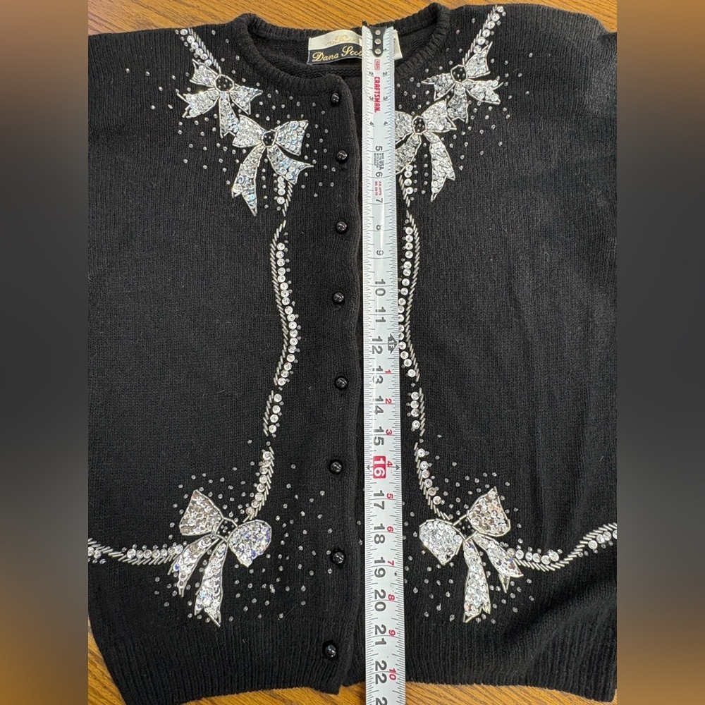 VTG Dana Scott Cardigan Christmas Sweater Black Silk Wool Angora Blend Women’s M - Picture 11 of 14